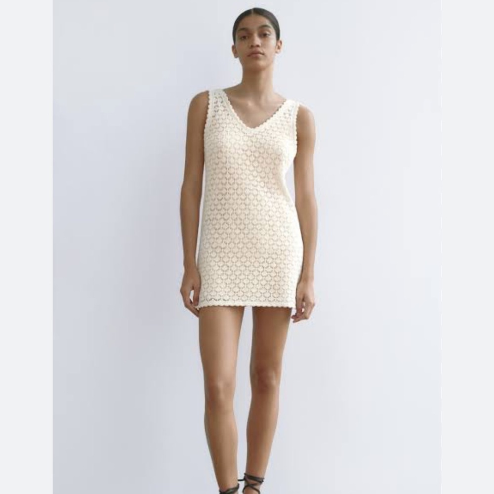 ZARA POINTELLE KNIT MINI DRESS